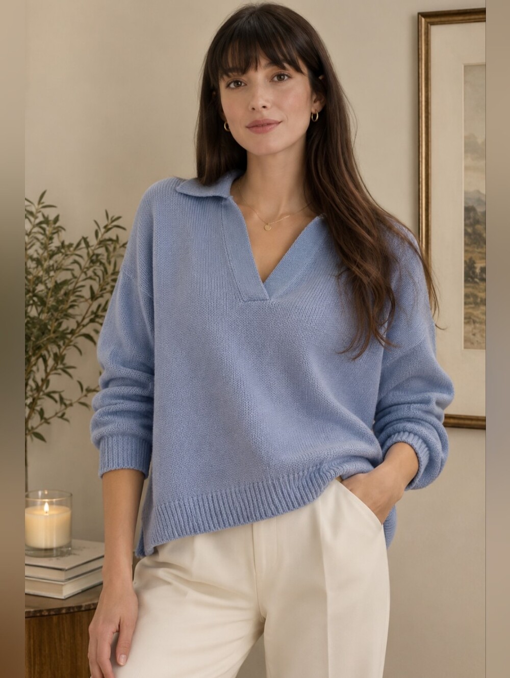 Banana Republic Powder Blue Textured Johnny Collar V-Neck Sweater XL